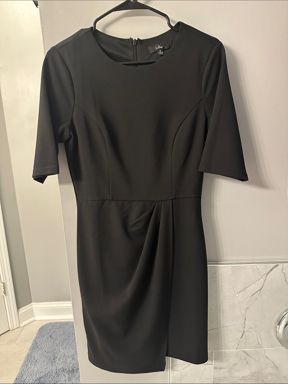 Lulu's Black Midi Sheath Dress with Short Sleeves